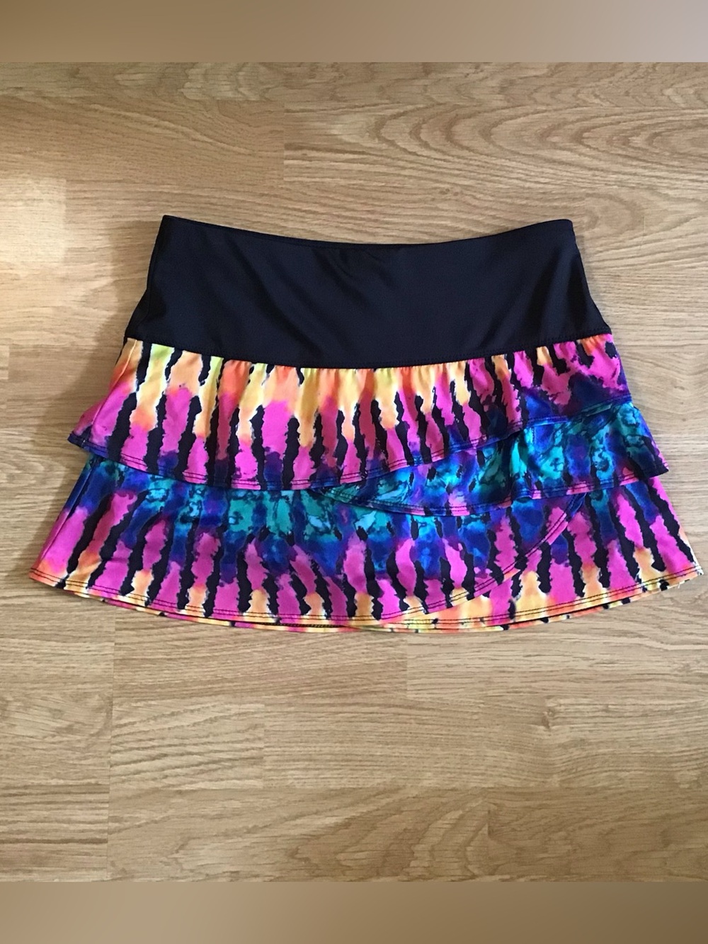 Lucky in Love Black Waist Multicolor Tie-Dye Ruffle Skater Skirt